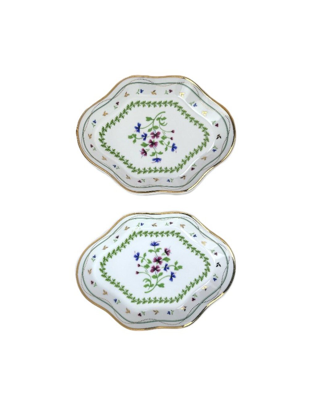 Two Vintage "Petite Fleur" Pattern Porcelain Octagonal Trays by I. Godinger & Co